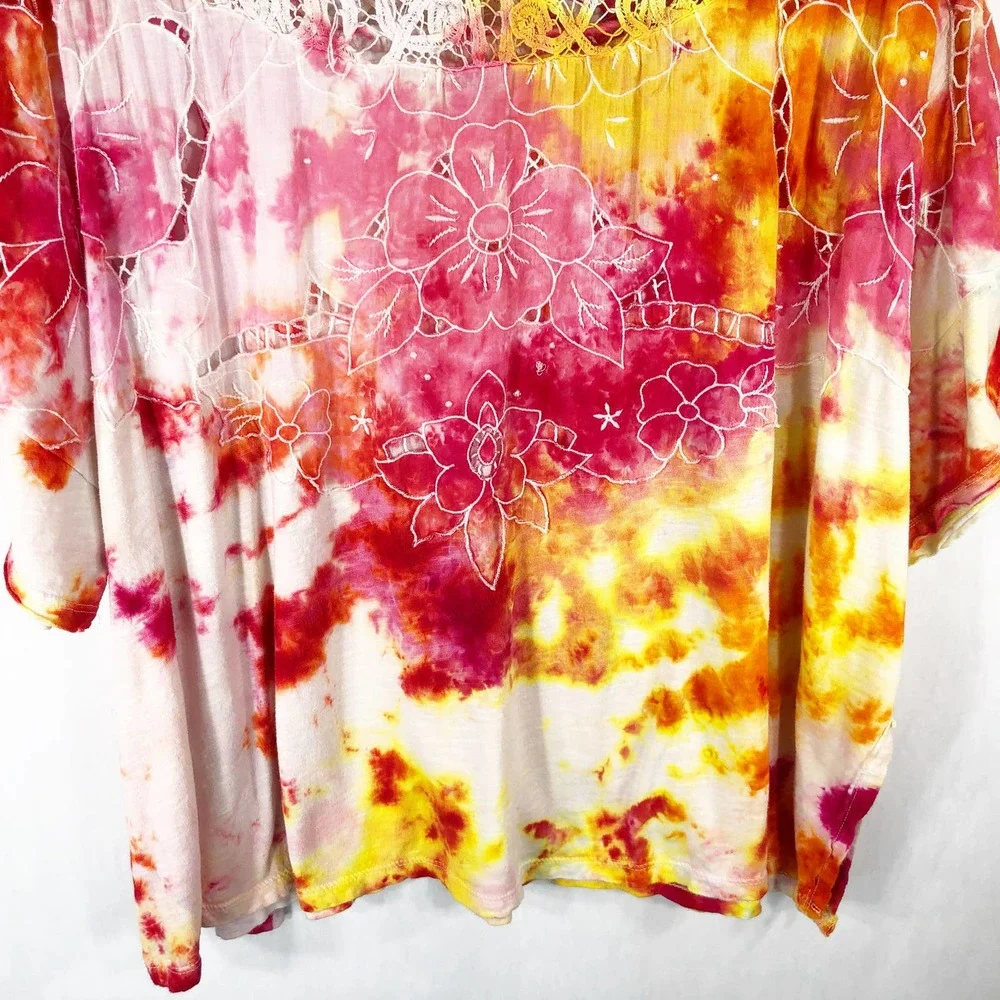 We the Free People Small Top Handmade Tie Dye‎ Daffodil Darling Yellow Pink 410